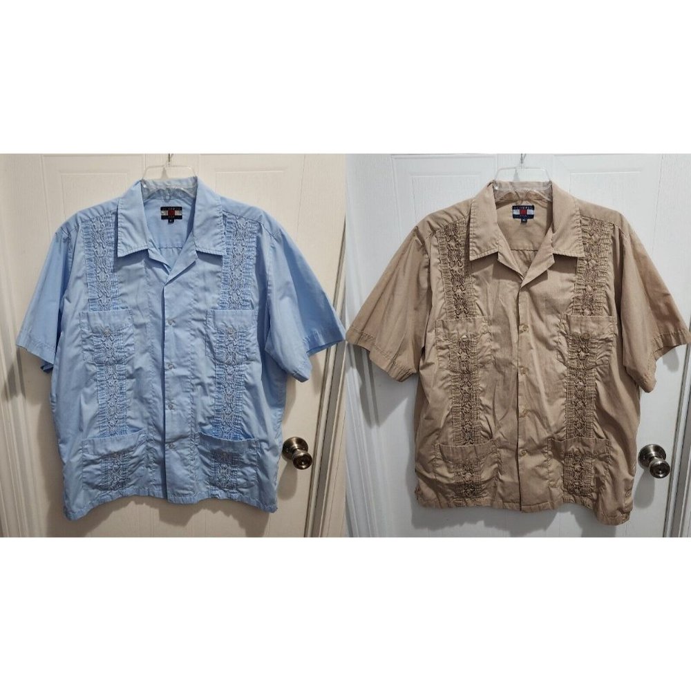 2x VTG Scorpio USA Guayabera Cuban 4 Pocket Short Sleeve Button Up Shirt Size XL